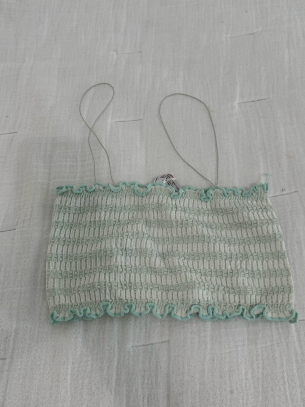 Urban Outfitters Mint Green and White Smocked Tube Tank Top